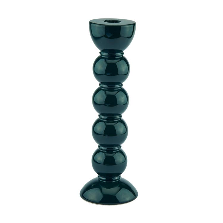 Tall Racing Green Bobbin Candlestick- 24cm