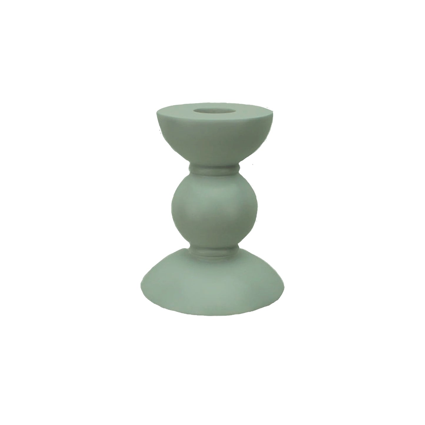 Small Sage Bobbin Candlestick - 10cm