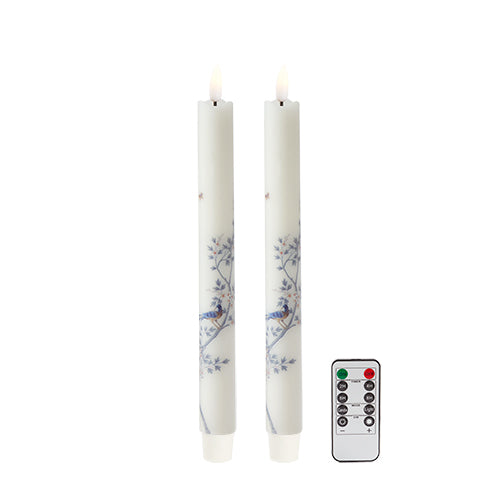 White Chinoiserie Wax LED Candles - Set of 2