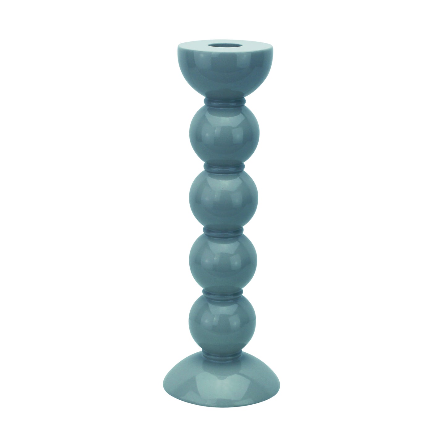 Tall Chambray Blue Bobbin Candlestick - 24cm