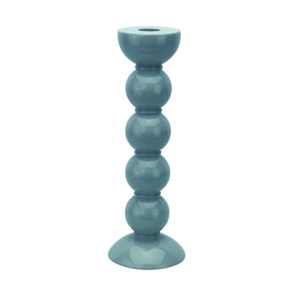 Tall Chambray Blue Bobbin Candlestick - 24cm