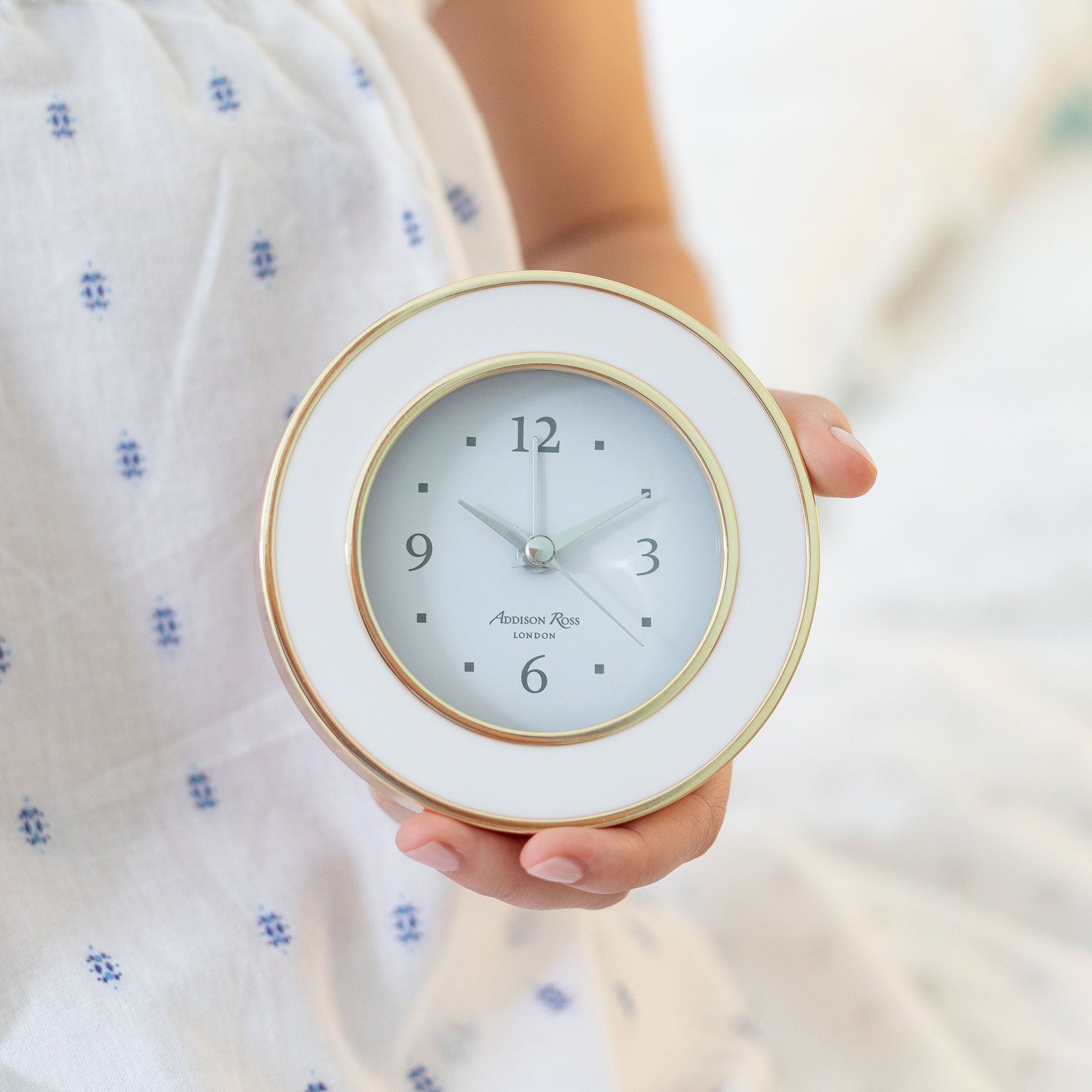 White & Gold Silent Alarm Clock - Addison Ross Ltd UK